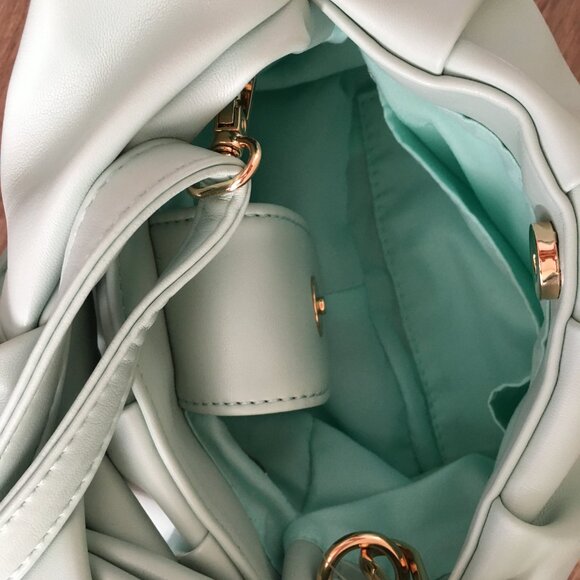 NWT Anthropologie Mini Knot Satchel Crossbody Pastel Blue/Green Purse - Picture 3 of 10